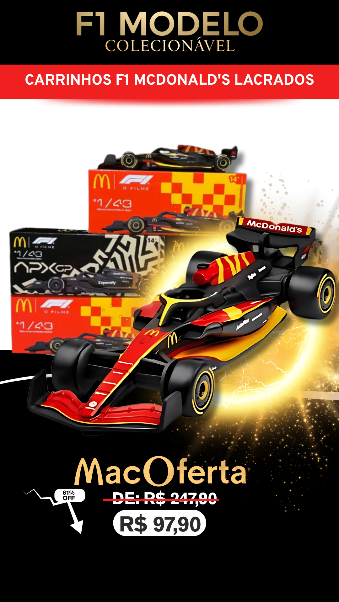 F1 Modelo Colecionável - Carrinhos F1 McDonald's Lacrados MacOferta - 61% OFF - R$ 97,90